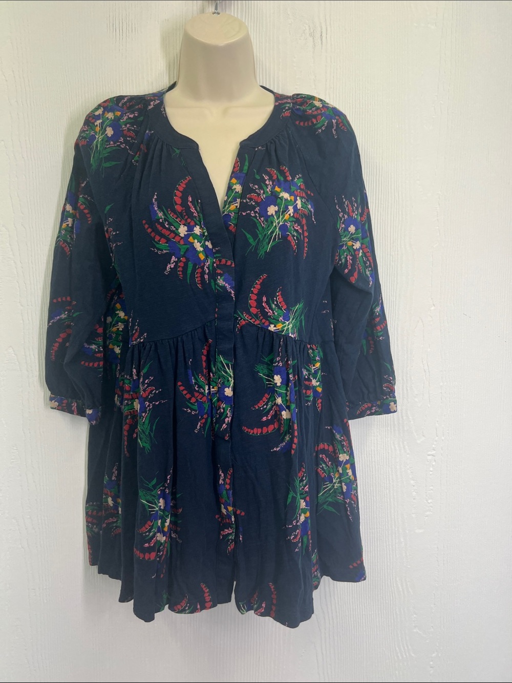 Anthropologie - Maeve Winona Navy Blue Floral Button Down Blouse Size Medium - Picture 6 of 12